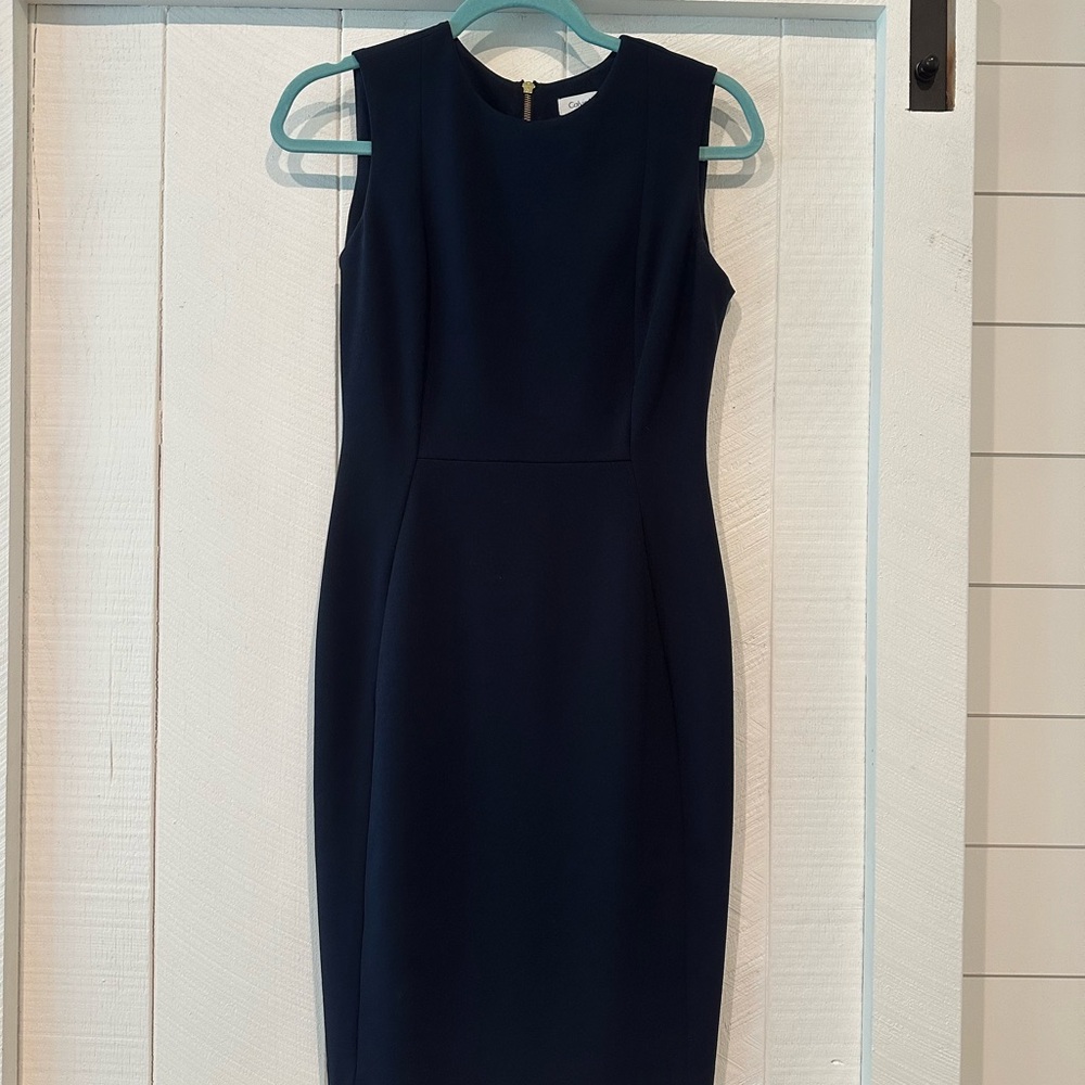 Calvin Klein Blue Sleeveless Sheath Dress Midi